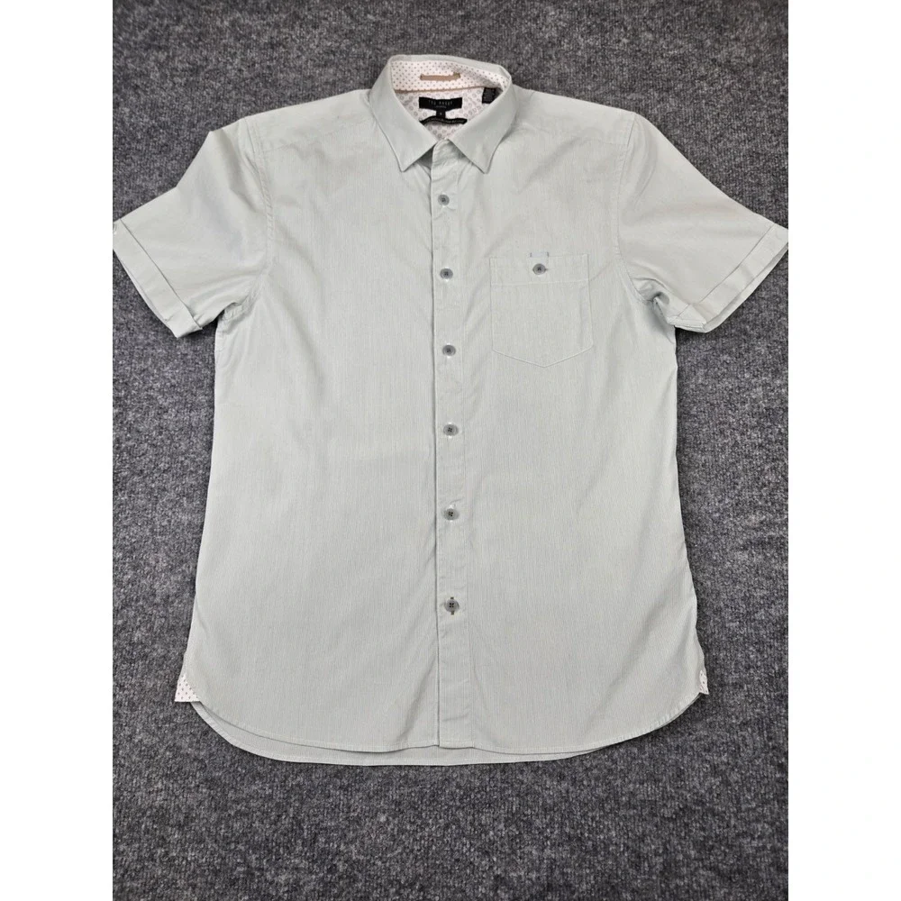 Ted Baker London Mens Size 3 M Short Sleeve Button Up Shirt Mint Green Striped